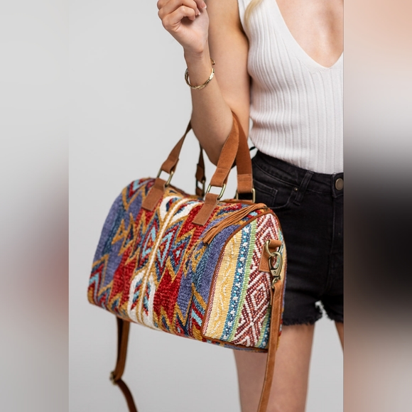 Handmade Boho Chic Satchel / Boston Bag - Navajo Aztec Inspired Design - Picture 3 of 11